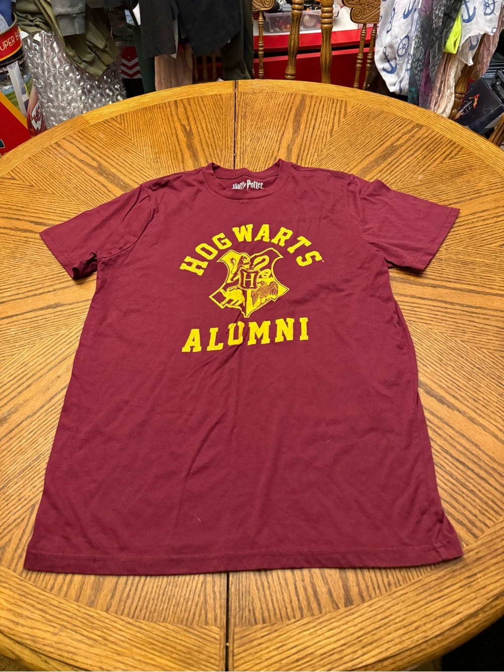 Warner Bros. Hogwarts Alumni Short Sleeve Tee - Burgundy with Yellow Crest